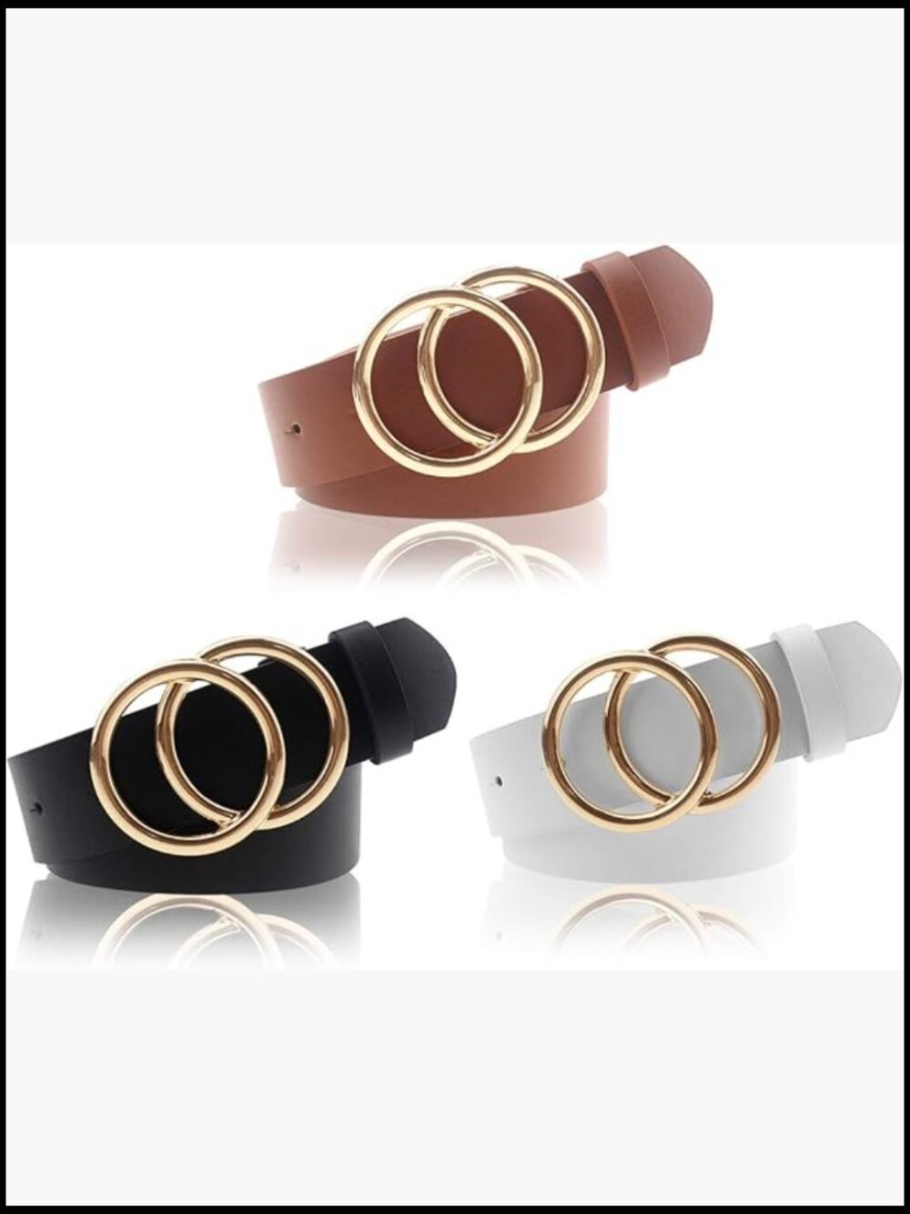Women's PU Leather Belt Double O Ring Soft Faux Leather Waist Belt